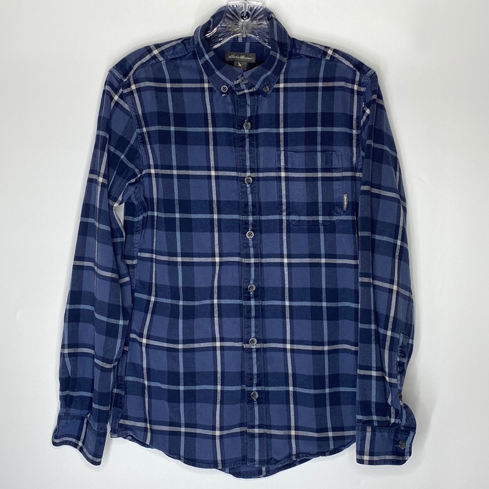 Eddie Bauer Slim Fit Blue Plaid Button Down Shirt Size Small